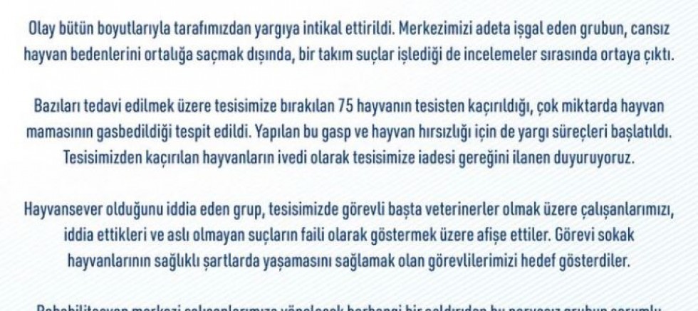 Gebze Belediyesi: Kaçırdığınız hayvanlarımızı geri verin.