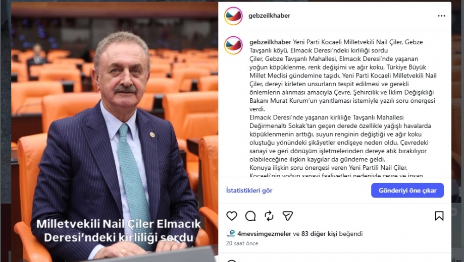 Milletvekili Çiler, Tavşanlı Elmacık Deresi’ndeki kirliliği sordu